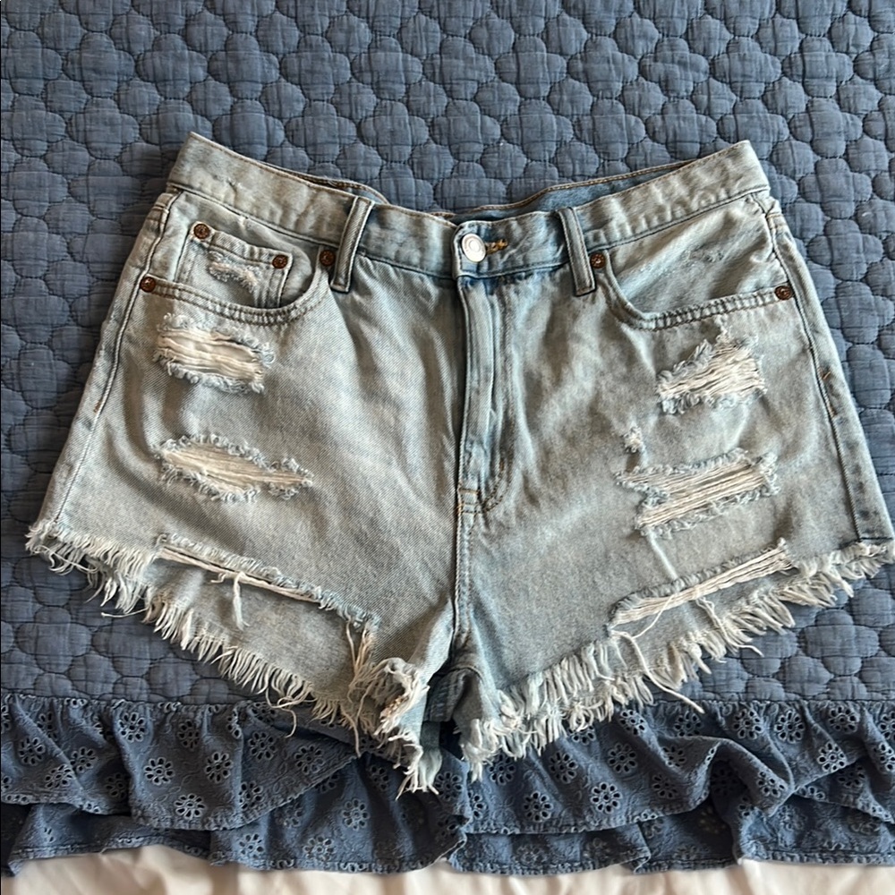 Aeropostale Blue Jean Shorts Distressed Frayed